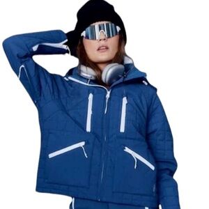 Free People Movement All Prepped Short Parka Ski Jacket Blue Size Medium NWT